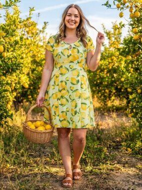 Dancing Days By Banned Lemon Print Dress Size XL Retro Rockabilly Fit Flare